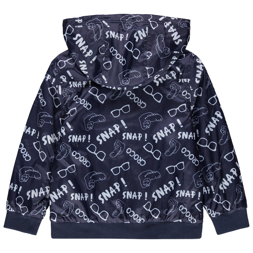 Αντιανεμικό διπλής όψης εμπριμέ με φανελένια ανάποδη όψη και αφαιρούμενη κουκούλα 