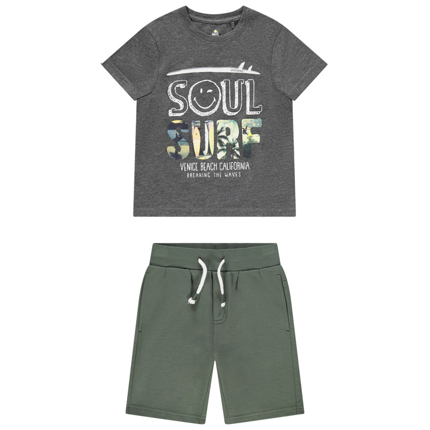 Σετ με t-shirt σχέδιο Smiley και βερμούδα μονόχρωμη 