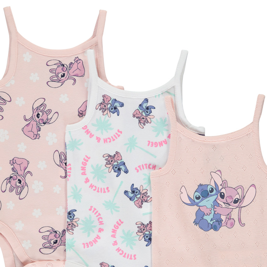 Σετ 3 αμάνικα bodies Stitch & Angel Disney για μωρό κορίτσι 