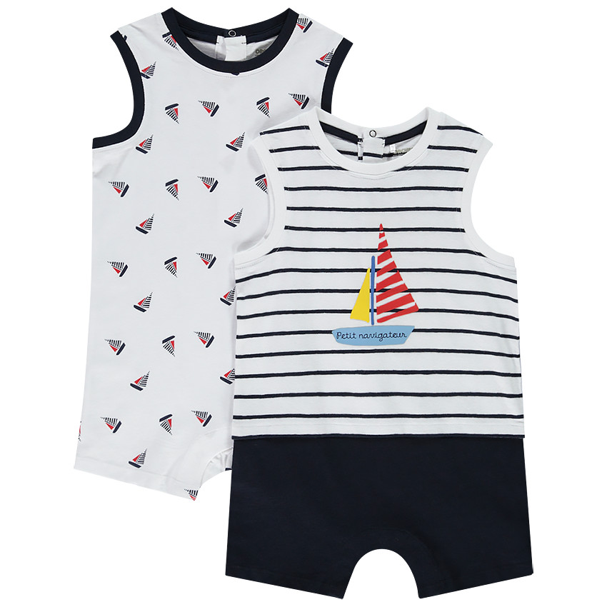 Lot de 2 combinaisons courtes imprimé voiliers pour bébé garçon 