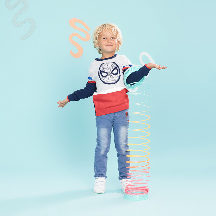 Pull en tricot tricolore Spiderman en jacquard 