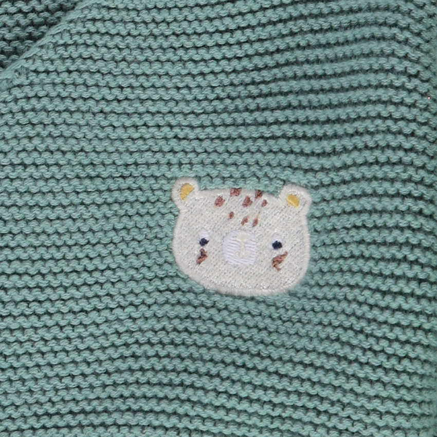 Ζακέτα πλεκτή garter stitch effet cache-καρδιά με τίγρη κέντημα για bebe αγόρι  Additional Ζακέτα πλεκτή garter stitch effet cache-καρδιά με τίγρη κέντημα για bebe αγόρι