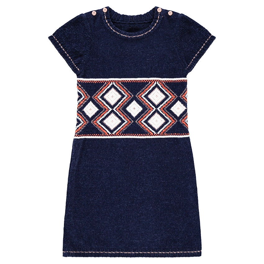 Κοντομάνικο σενίλ φόρεμα με έθνικ μοτίβο 