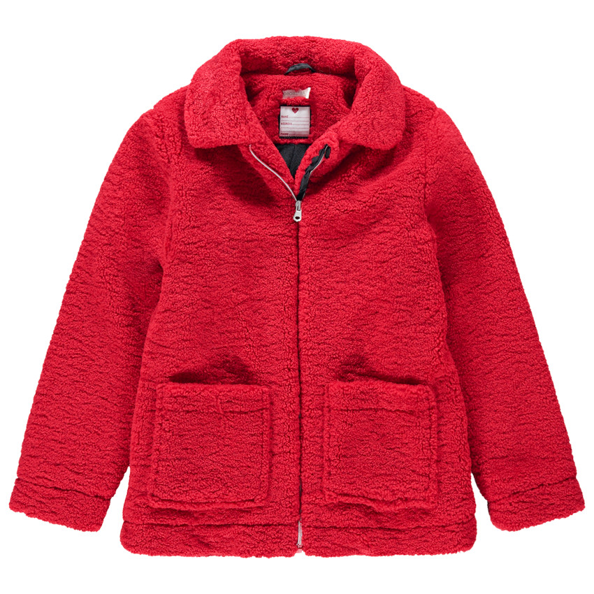 Παιδικά - Κόκκινη ζακέτα από sherpa με φερμουάρ και επένδυση από sherpa 