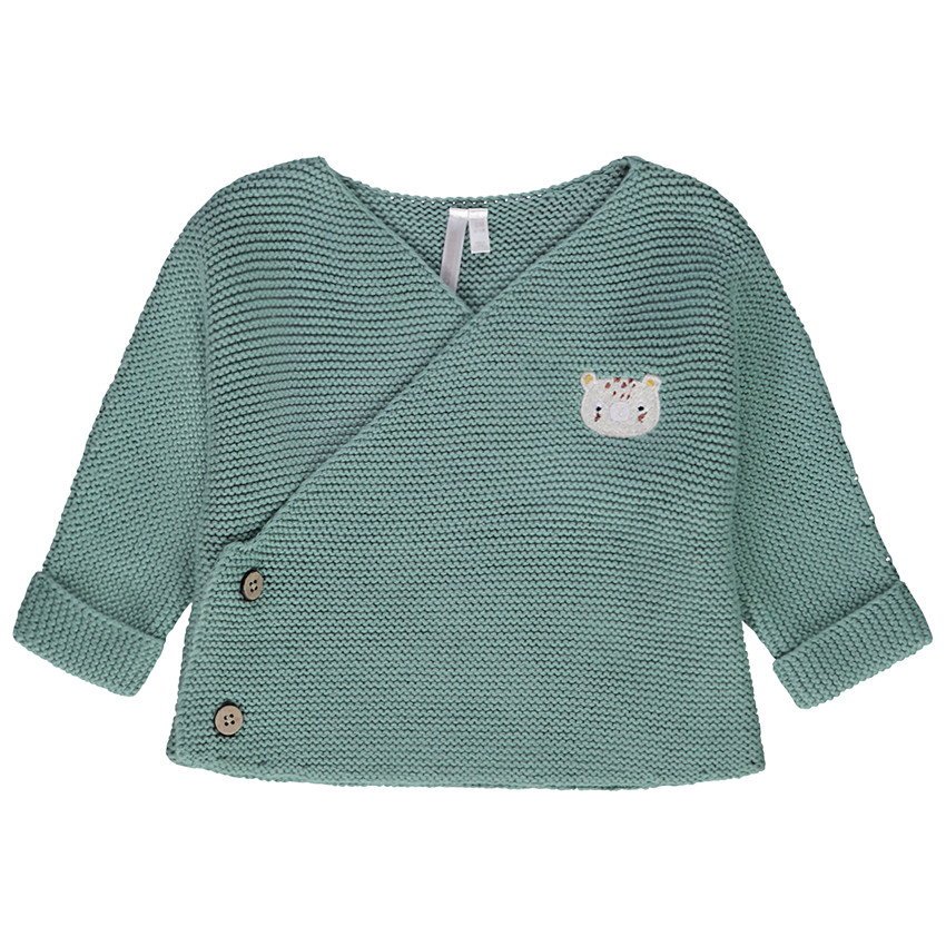 Ζακέτα πλεκτή garter stitch effet cache-καρδιά με τίγρη κέντημα για bebe αγόρι  Additional Ζακέτα πλεκτή garter stitch effet cache-καρδιά με τίγρη κέντημα για bebe αγόρι