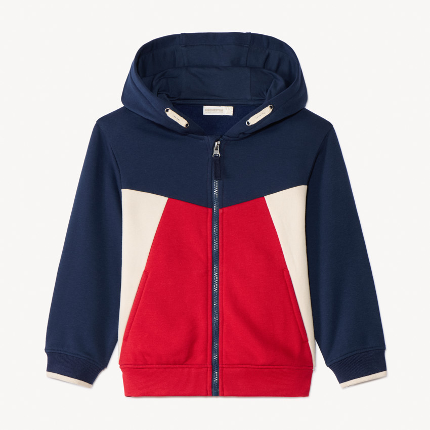 Ζακέτα μακρυμάνικη molleton με κουκούλα και effet colorblock για αγόρι 