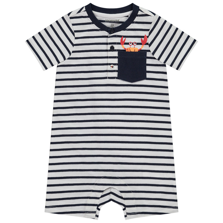 Κοντομάνικη ολόσωμη φόρμα ριγέ print crabe για bebe αγόρι 