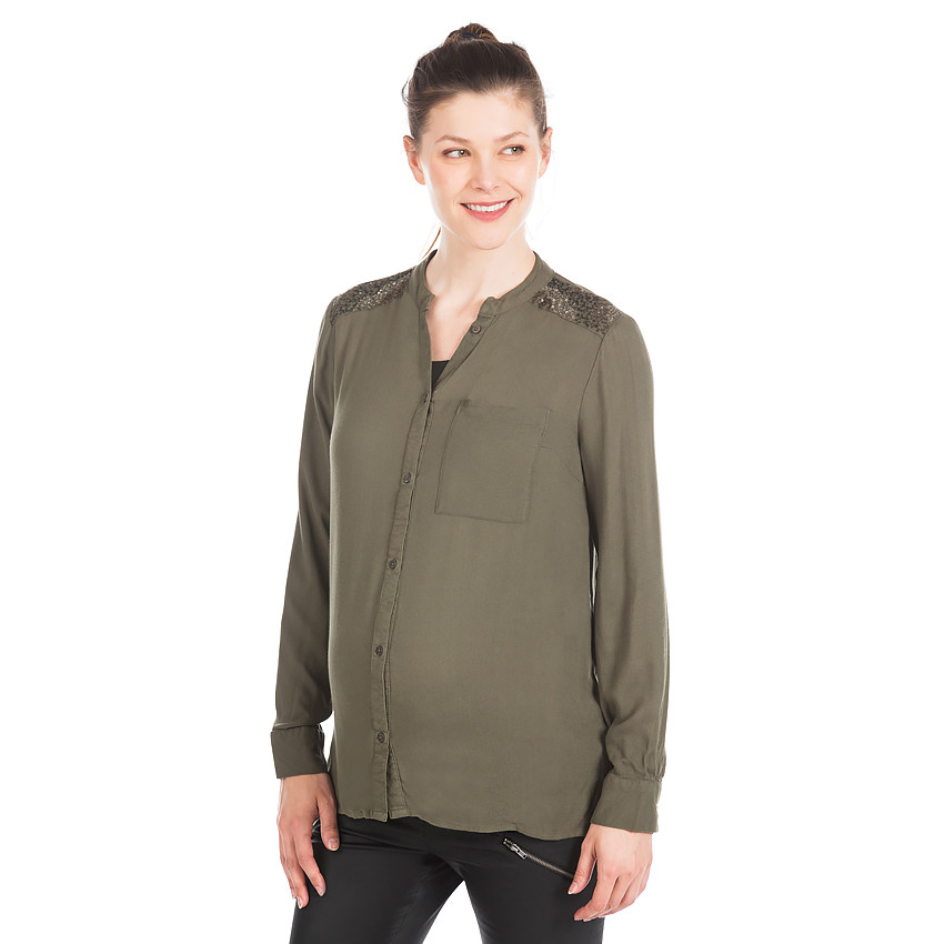 Πουκάμισο Με Μακριά Μανίκια, Γιακά Mao Και Πούλιες 