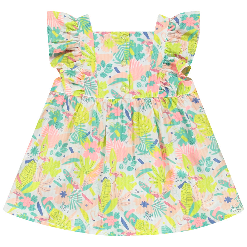 Tunique manches courtes volantées imprimé feuilles/flamants roses pour bébé fille 