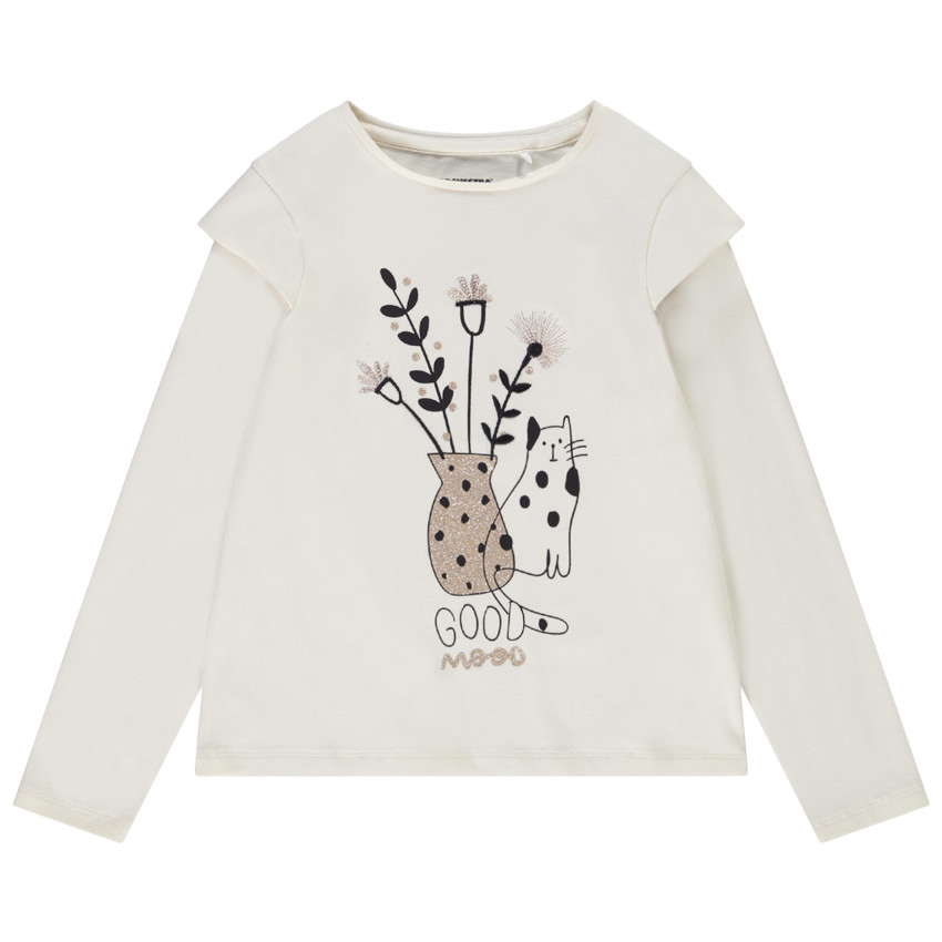 T-shirt manches longues en jersey print chat pour fille Main T-shirt manches longues en jersey print chat pour fille