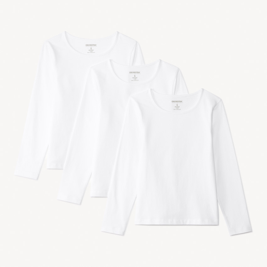 Σετ από 3 μακρυμάνικα μονόχρωμα λευκά t-shirts για κορίτσι 