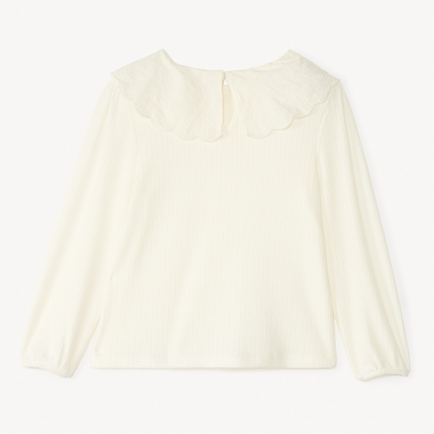 Μπλούζα με μακριά μανίκια και κολάρο Claudine από αγγλική κέντημα για κορίτσι. 