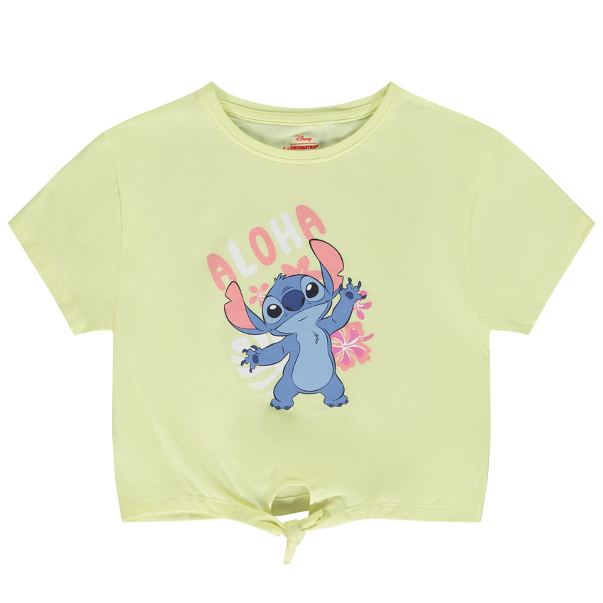 Κοντομάνικο μπλουζάκι με δέσιμο print Stitch Disney κορίτσι 