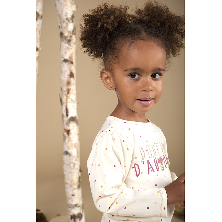 T-shirt manches longues en jersey imprimé pois et print pour bébé fille 