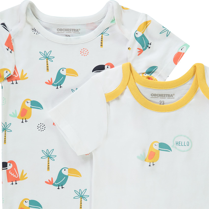 Lot de 7 bodies à manches courtes en jersey imprimé toucans pour bébé garçon 