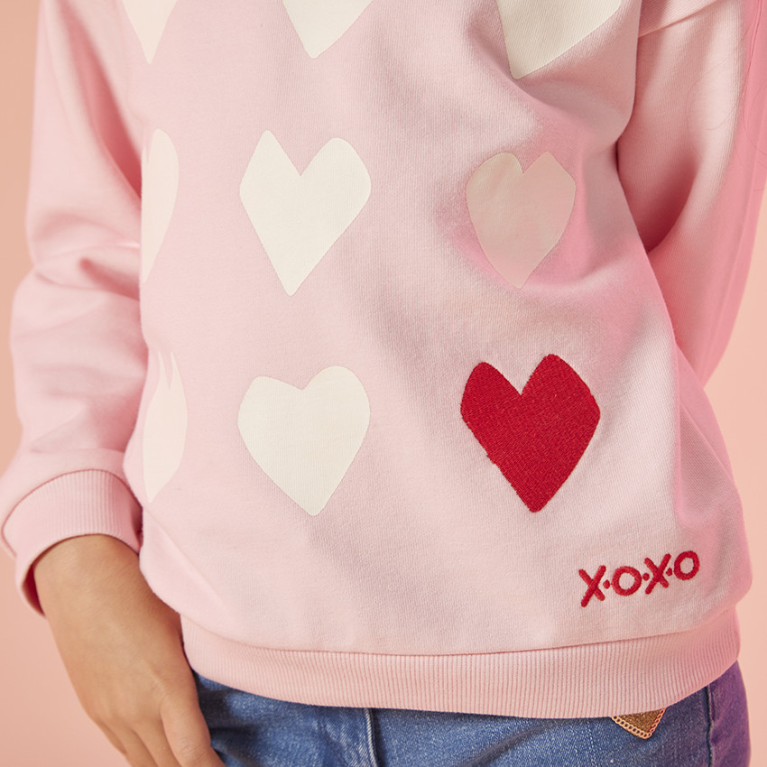 Φούτερ oversize σε molleton με σχέδιο καρδιές για κορίτσι 