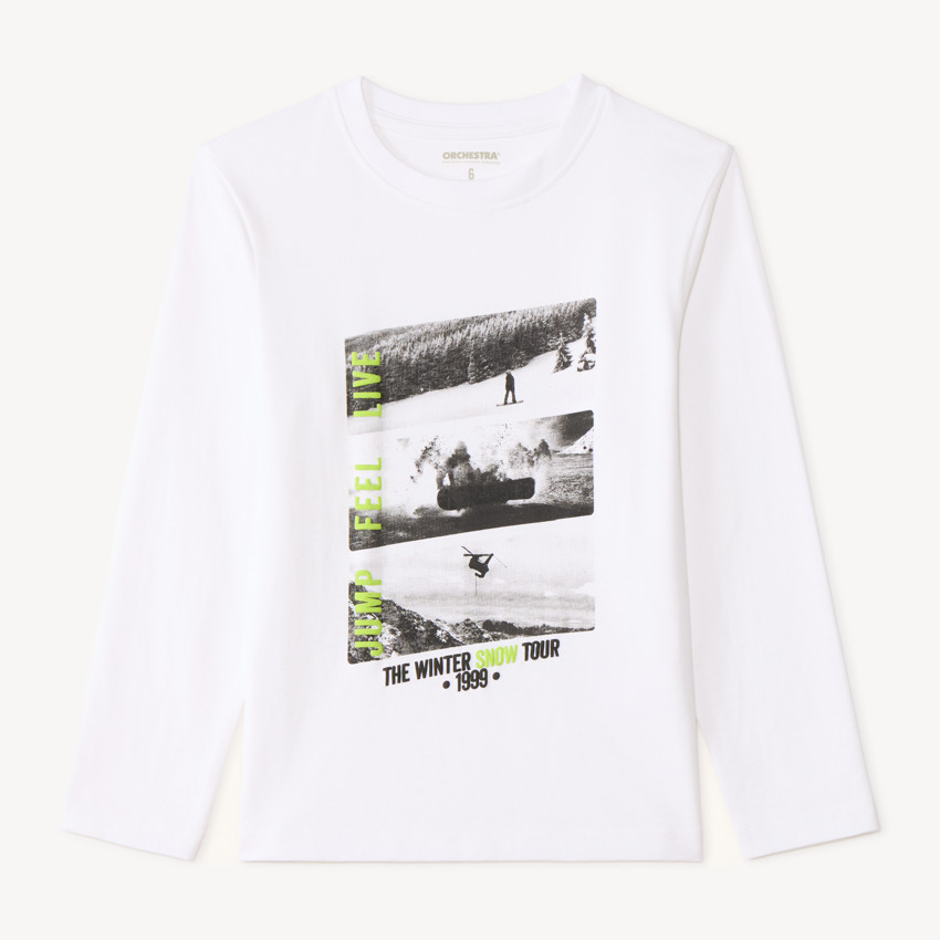 T-shirt à manches longues garçon avec impression photo de snowboard 