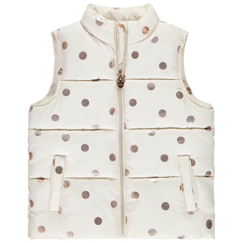 Αμάνικο μπουφάν με σχέδιο πουά και ιριδίζουσες λεπτομέρειες για κορίτσι 