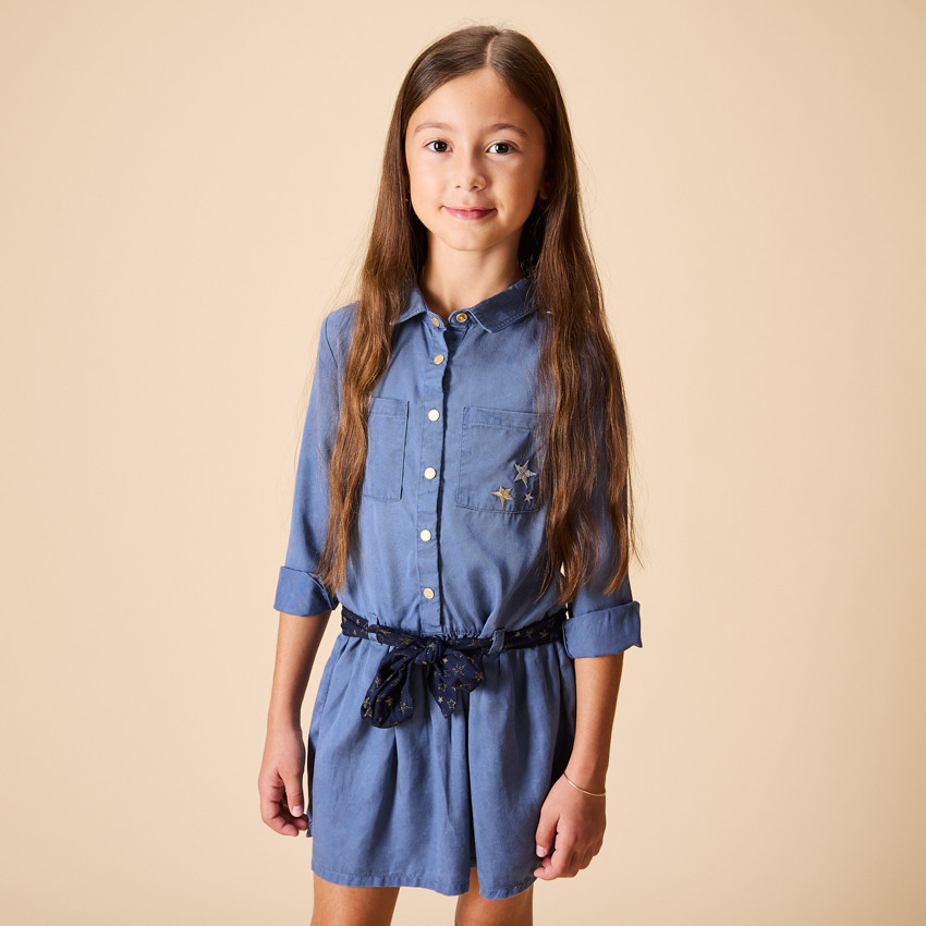 Φόρεμα πουκαμίσα με μακριά μανίκια και ζώνη για κορίτσι 