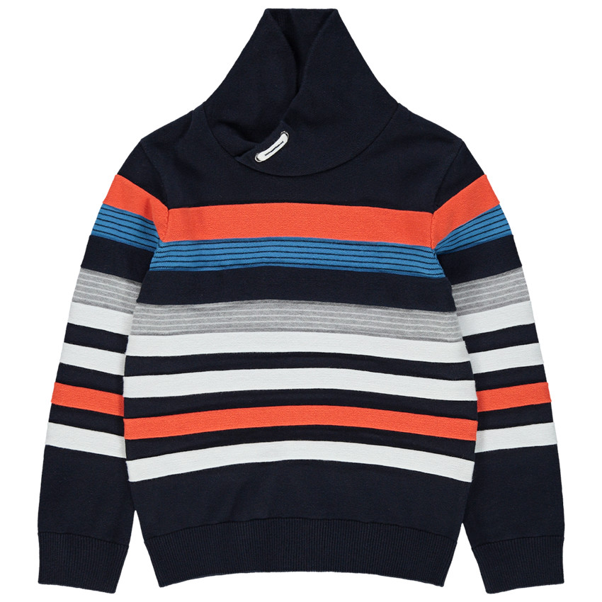 Πλεκτό με κρουαζέ λαιμό και ζακάρ λωρίδες σε αντίθεση 