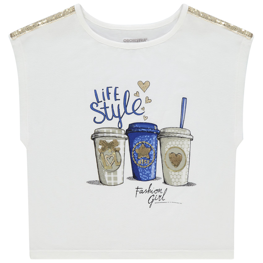 T-shirt manches courtes print boissons et sequins Main T-shirt manches courtes print boissons et sequins