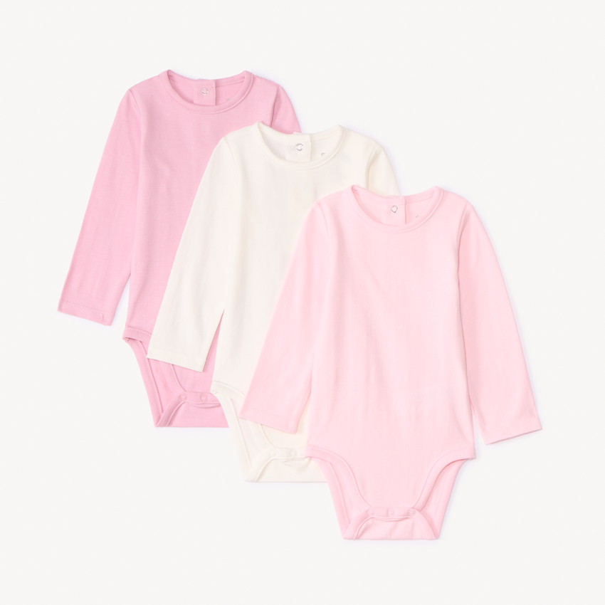 Lot de 3 bodies manches longues unis pour bébé fille 