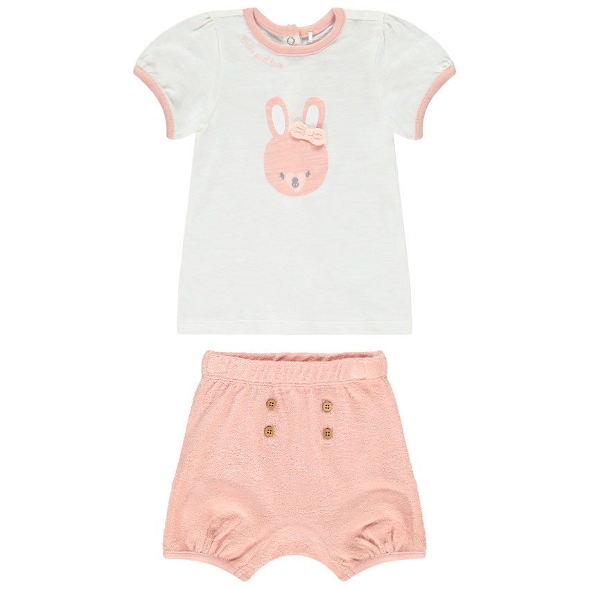 Σέτ μπλούζα με σχέδιο κουνελιού + βερμούδα για μωρό κορίτσι 