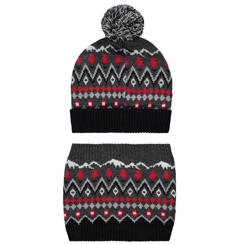 Ensemble bonnet et snood en tricot côtelé imprimé pour garçon Main Ensemble bonnet et snood en tricot côtelé imprimé pour garçon