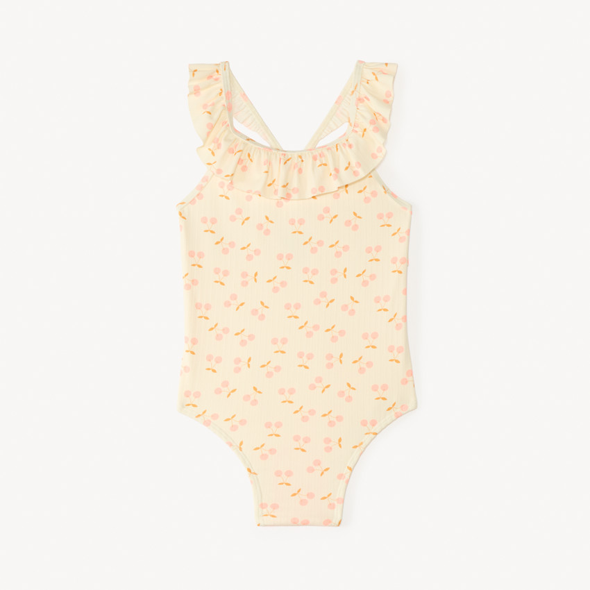 Σα bathing suit μονής κοπής με βολάν και σχέδιο κεράσι για κορίτσι μωρού 