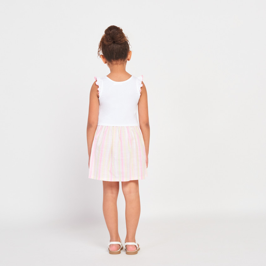 Φόρεμα effet 2-σε-1 bi-matière με τύπωμα και ρίγες για κορίτσι 