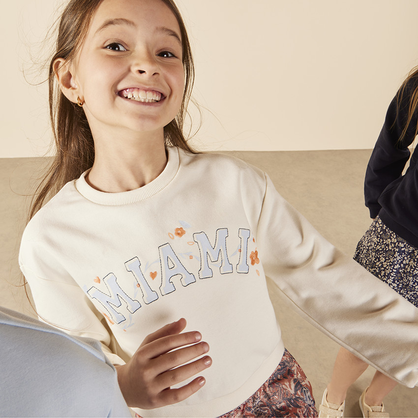 Φούτερ crop top oversize print Miami για κορίτσι 