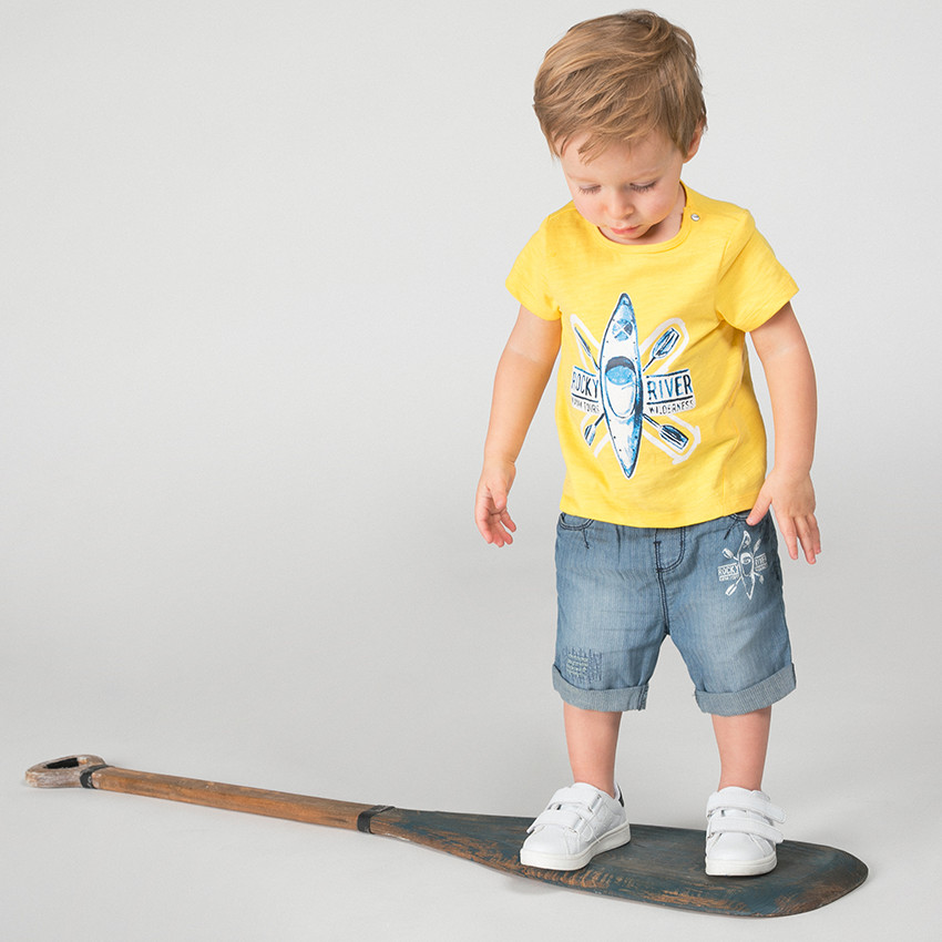 Τζιν βερμούδα με used όψη και στάμπα καγιάκ 