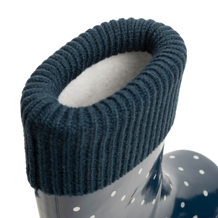 Bottes de pluie pour fille à pois et col en tricot Main Bottes de pluie pour fille à pois et col en tricot