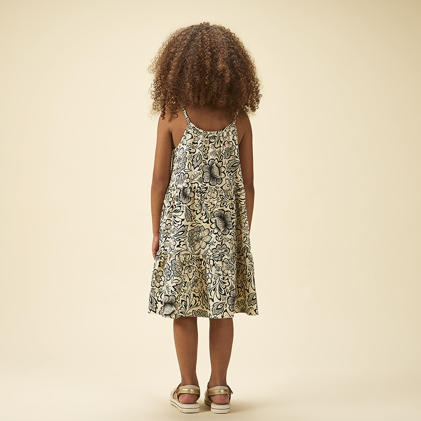 Αμάνικο φόρεμα με βολάν και floral σχέδιο για κορίτσι 