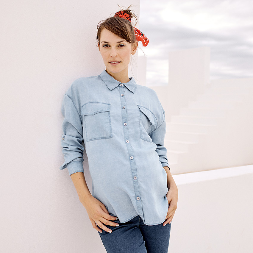 Chemise manches longues retroussables pour femme 