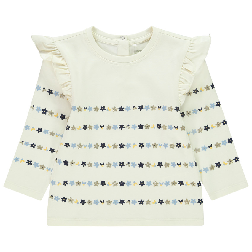 T-shirt manches longues à rayures fleuries pour bébé fille 