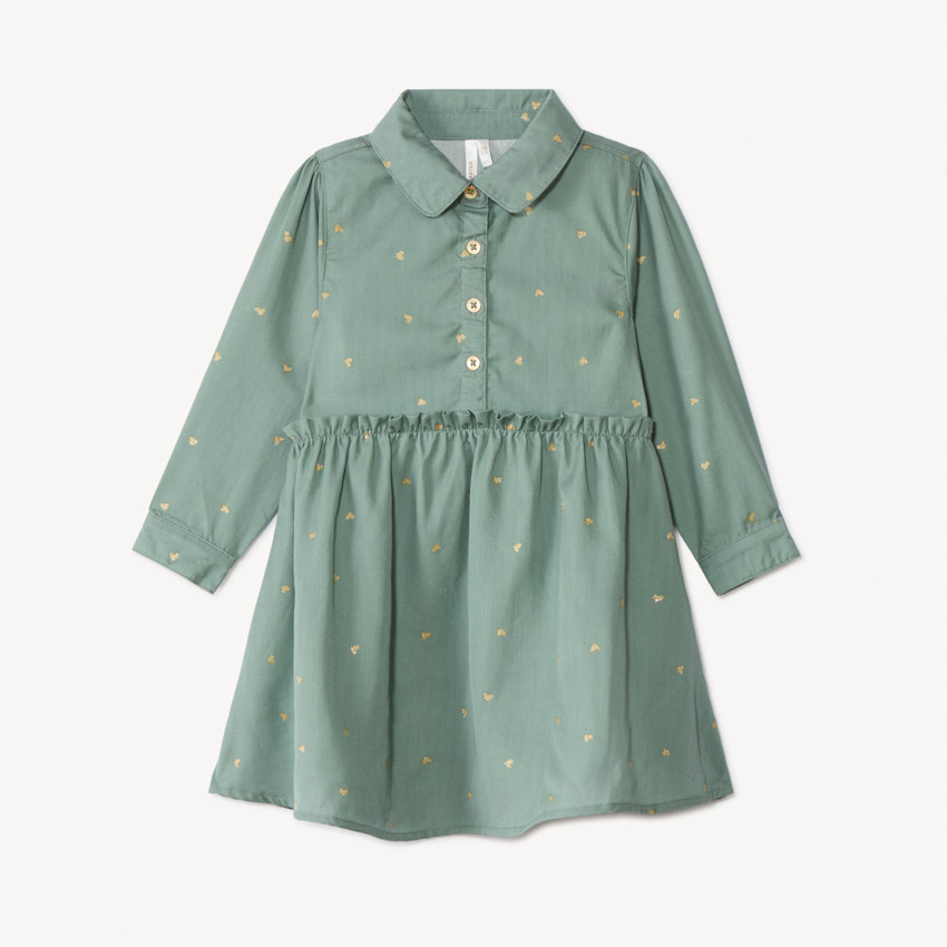 Robe manches longues imprimé coeurs dorés pour bébé fille 