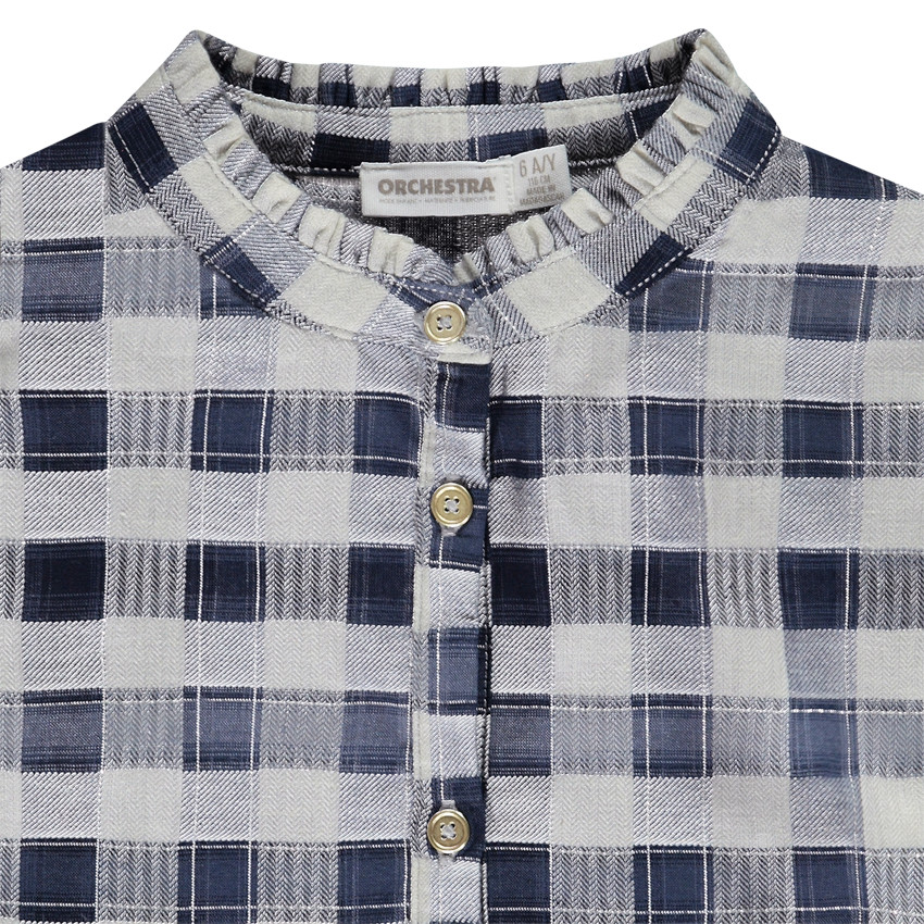 Chemise manches longues en voile de coton imprimé carreaux pour fille Main Chemise manches longues en voile de coton imprimé carreaux pour fille