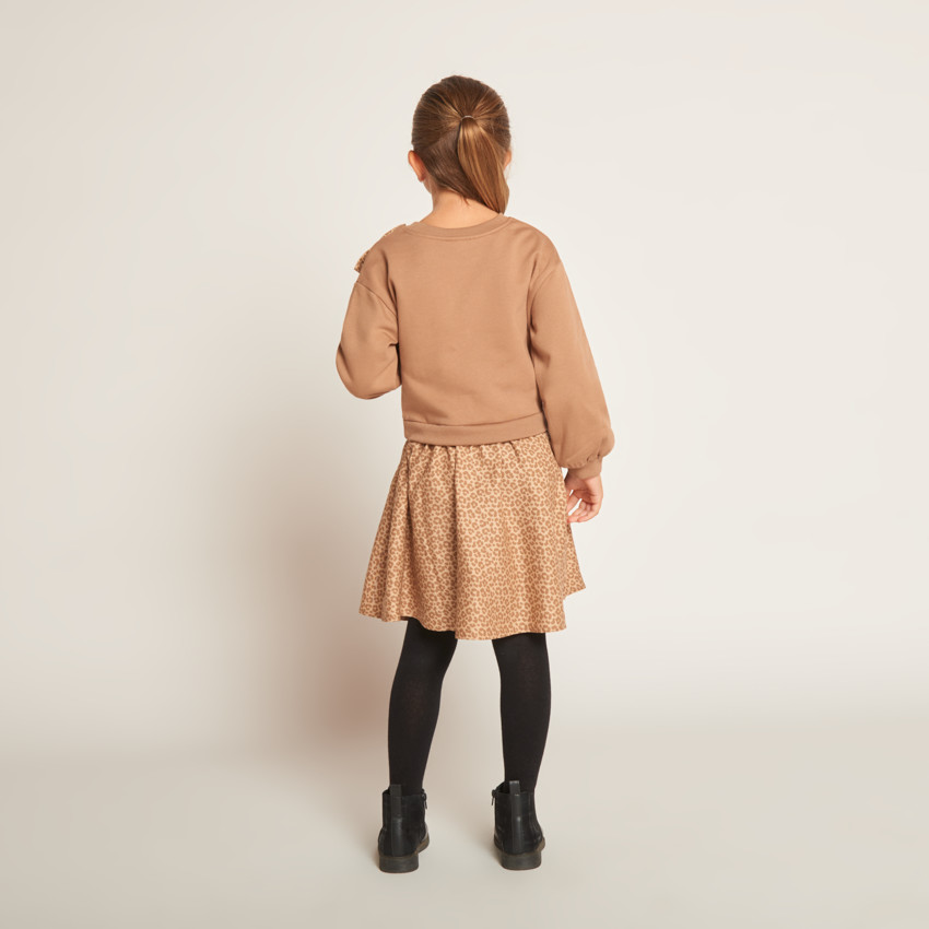 Robe effet 2 en 1 bi-matière imprimé léopard pour fille 