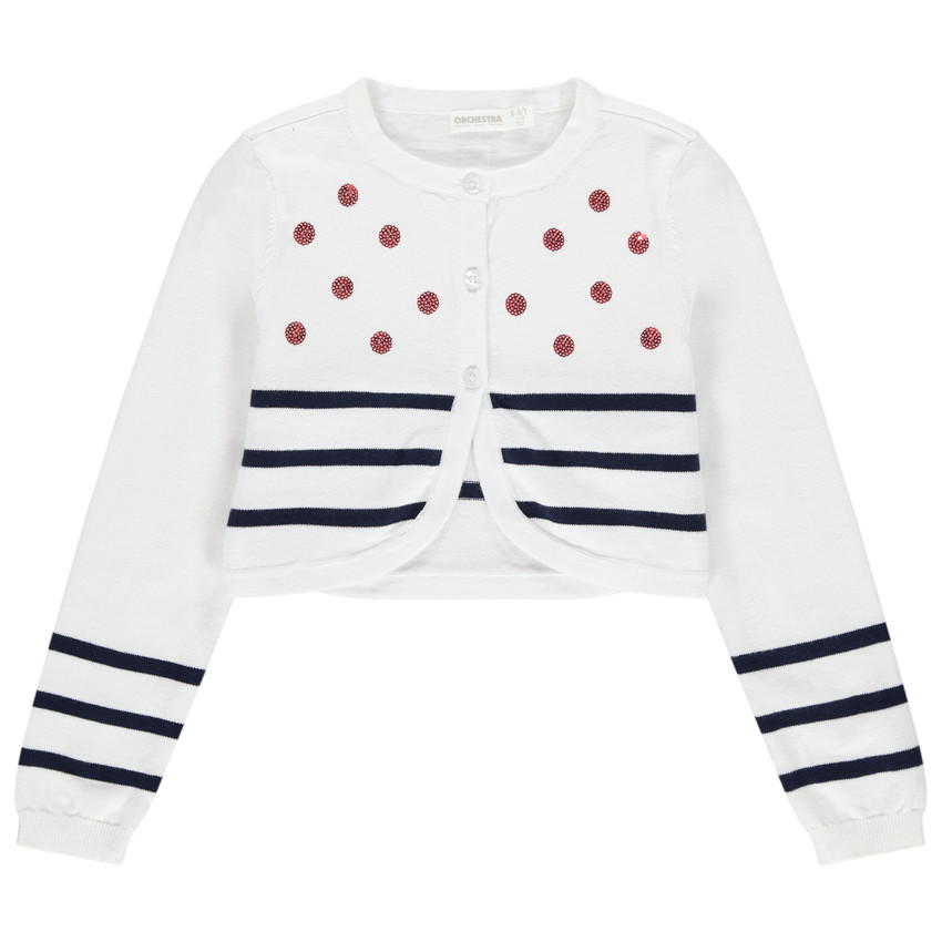 Ζακέτα πλεκτή ριγέ και πουά με παγιέτες. 