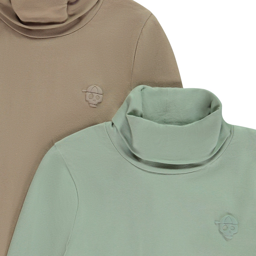 Σετ από 2 πλεκτά μπλουζάκια με ψηλό λαιμό και σχέδιο κρανίου για αγόρι 