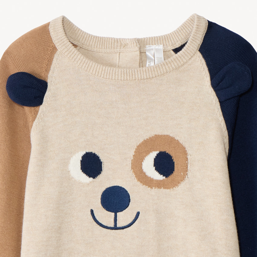 Pull ludique chien en tricot effet color block pour bébé garçon 