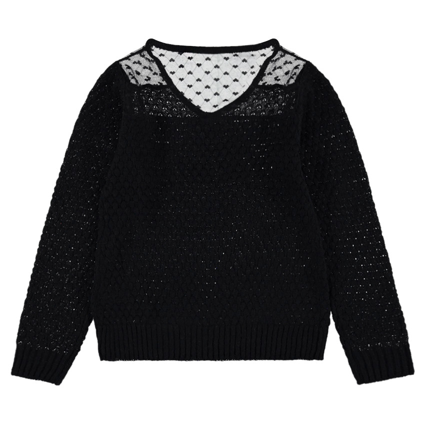 Πλεκτό σε αζούρ πλέξη με δαντέλα και καρδούλες 