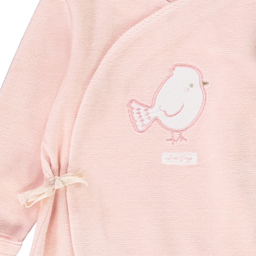 Φορμάκι βελουτέ φαντεζί με patch πουλί για bebe κορίτσι 