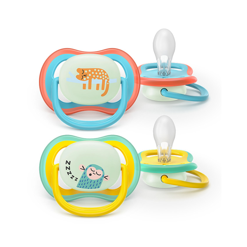 Lot de 2 sucettes silicone 18M+ Ultra Air nuit décorées 