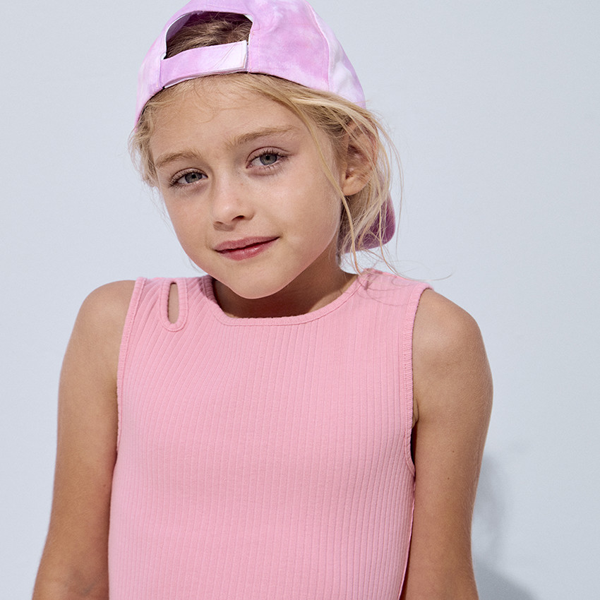 Αμάνικο φόρεμα από jersey côtelé μονόχρωμο για κορίτσι 