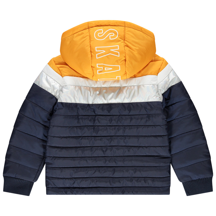 Καπιτονέ μπουφάν με κουκούλα και τυπωμένη φράση 