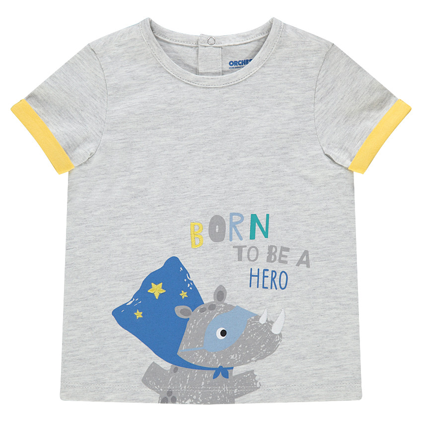 Κοντομάνικη μελανζέ μπλούζα με στάμπα ζωάκι και μήνυμα 