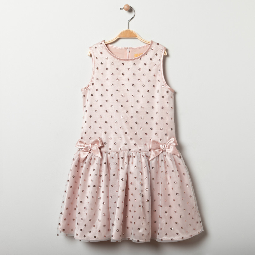 Φόρεμα αμάνικο με τούλι με glitter για κορίτσι 