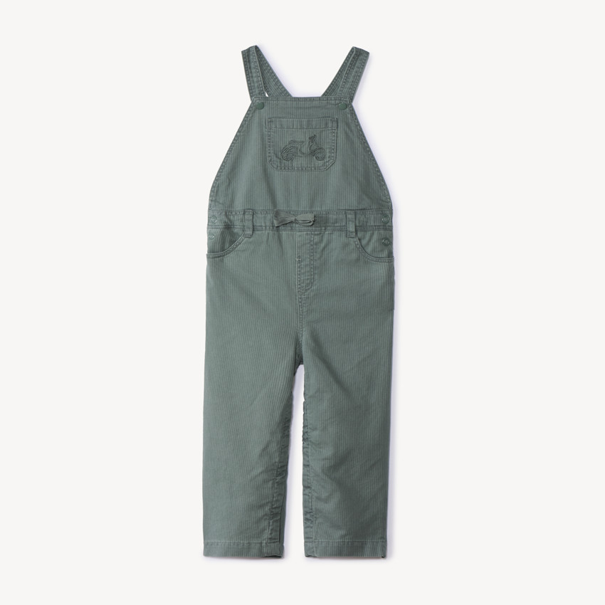 Μακριά σαλοπέτα υφασμάτινη με ριγέ εφέ και κέντημα σκούτερ για μωρό αγόρι 